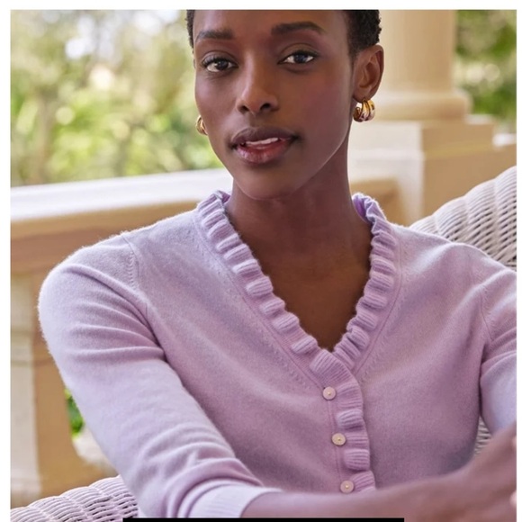Pure collection soft lilac purple cashmere ruffle comfy cardigan sweater - Picture 2 of 5